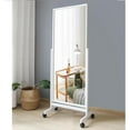Adjustable Full Length Mirror on Wheels, Pine Wood Frame Cheval Bedroom