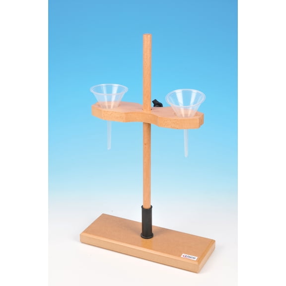 Adjustable Funnel Stand for 2 Funnels, Polished Wood, 1.5" Hole Diameter, 18" Tall - Eisco Labs