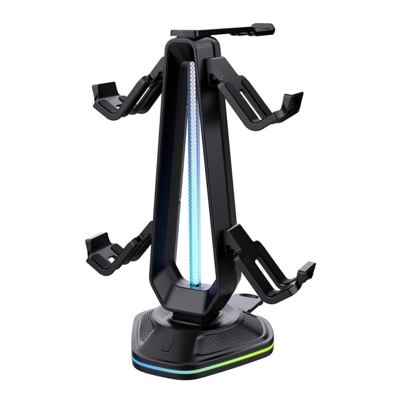 Adjustable Gaming Controller Holder with LED Lighting and Type C Charging for Headphones