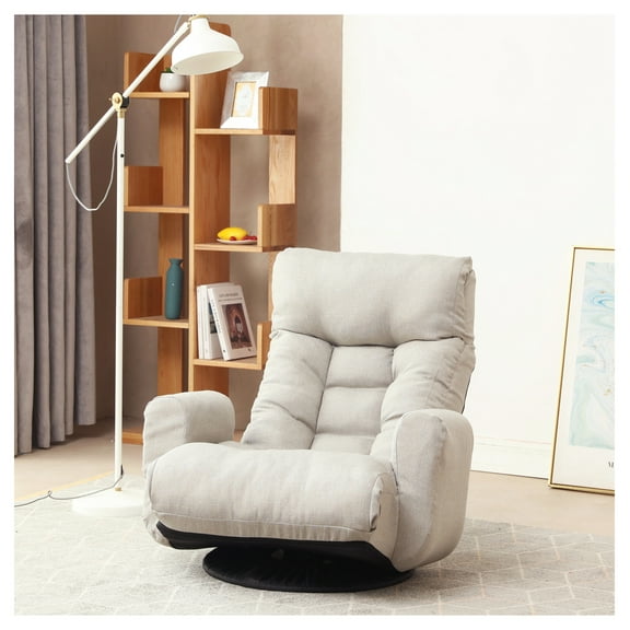 Adjustable Gaming Sofa Chair, 360 Swivel Lounge Chair, Padded Floor Chair for Living Room, Recliner with Head & Waist Support