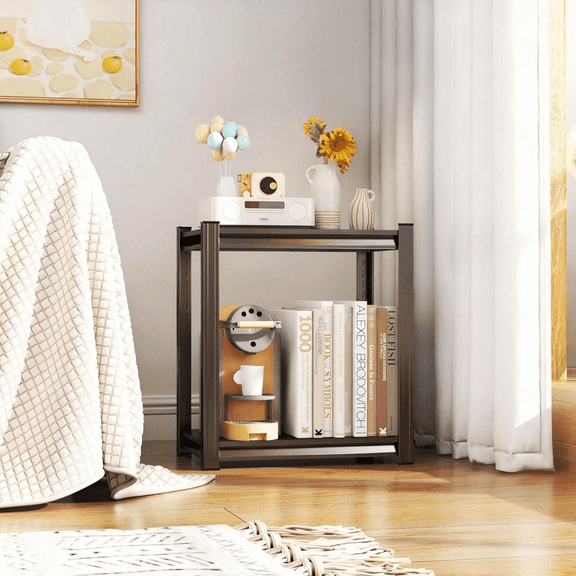 Adjustable Garage Shelving Unit, 2 Tier Metal Shelving Utility Shelf, 800LBS Industrial Storage Shelves Rack for Warehouse Basement Kitchen Pantry Bathroom Laundry Shop Plant Shoes Book,Black