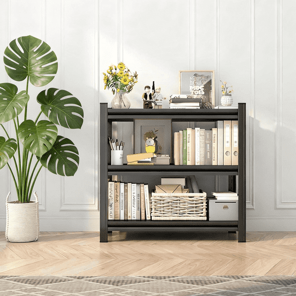 3 Tier Adjustable Garage Shelving Unit, 32''H Metal Shelving Utility Shelf, 1200LBS Industrial Storage Shelves Rack for Warehouse Basement Kitchen Pantry Bathroom Laundry Shop Plant Shoes Book,Black
