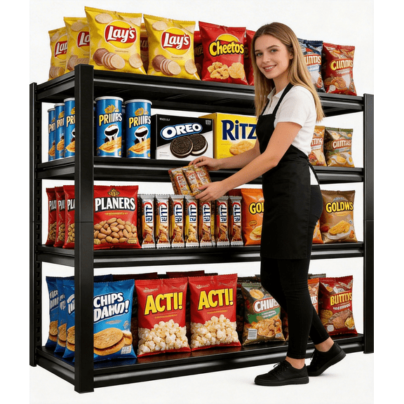 Adjustable Garage Shelving Unit, 4 Tier Metal Shelving Utility Shelf, 1600LBS Industrial Storage Shelves Rack for Warehouse Basement Kitchen Pantry Bathroom Laundry Shop Plant Shoes Book,Black