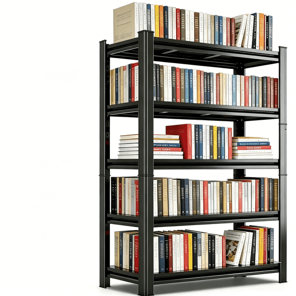 Adjustable Garage Shelving Unit, 5 Tier Metal Shelving Utility Shelf, 3000LBS Industrial Storage Shelves Rack for Warehouse Basement Kitchen Pantry Bathroom Laundry Shop Plant Shoes Book,Black