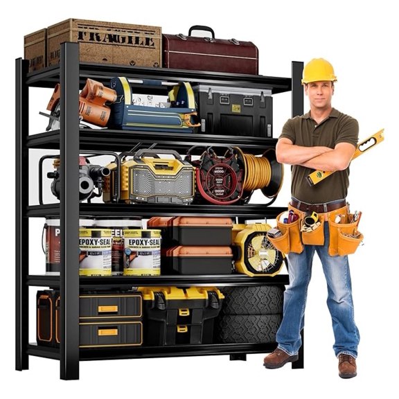 Adjustable Garage Storage Shelves, 5-Tier Garage Shelving Heavy Duty, Metal Industrial Utility Shelf for Warehouse, Kitchen, Laundry Room,Warehouse-Black (71 "H x 47" W x 20" D)