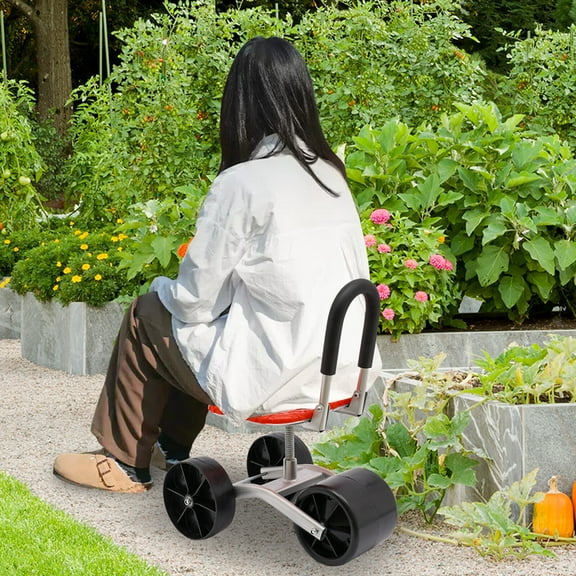 Adjustable Garden Cart with Rotatable Seat & Foldable Backrest - Durable, Easy to Move, Perfect for Gardening, Planting, & Fieldwork