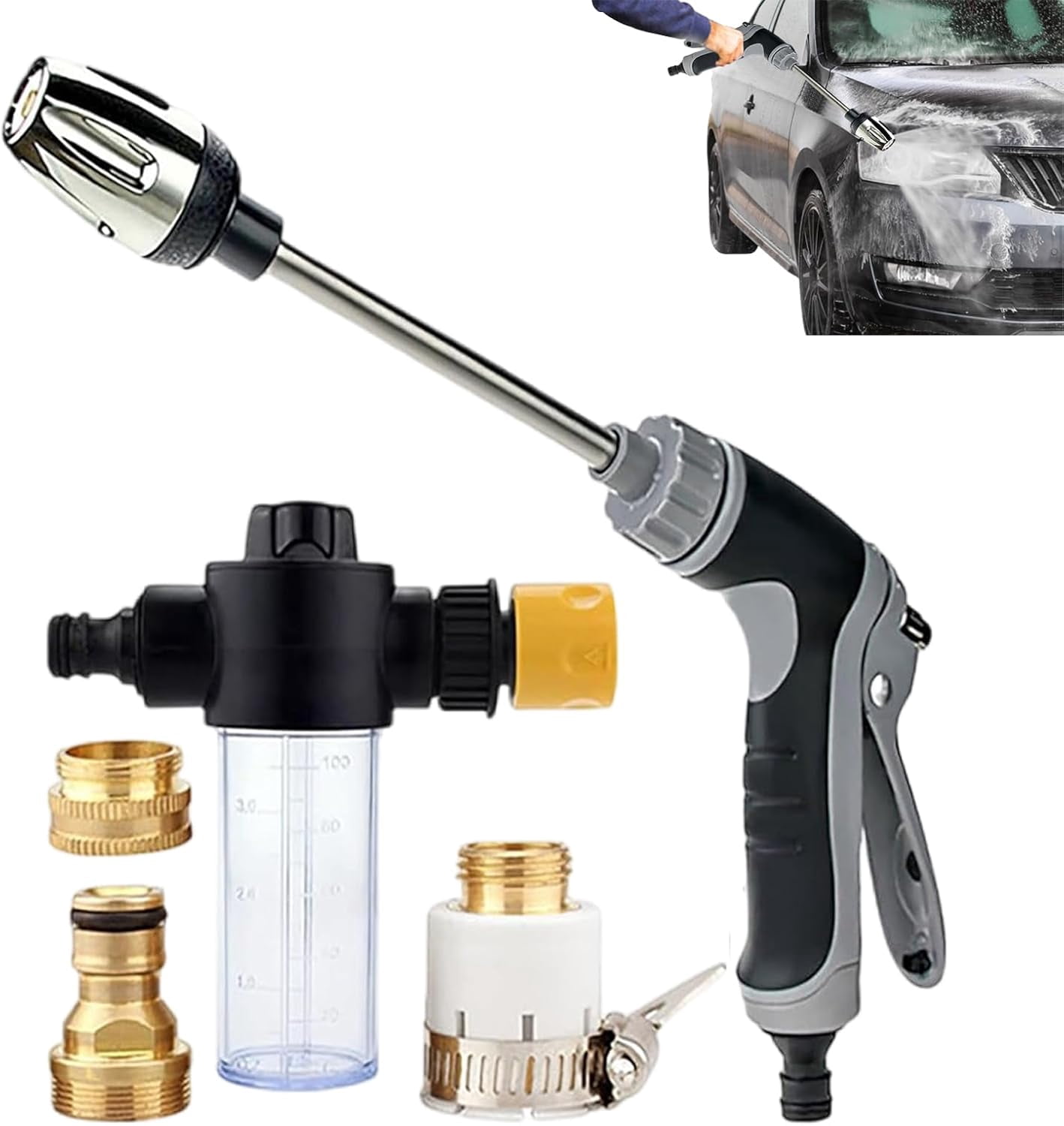 Adjustable Garden Hose Spray Nozzle – Metal & PP Water Sprayer, 14.56x6.29 inch, Durable Nozzle for Lawn Care, Watering, Car Washing & Outdoor Cleaning(RL 1 Set)