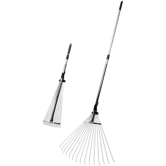 Adjustable Garden & Leaf Rake | Collapsing Tines to Work Tight Areas | Telescoping Handle Extends to 5-Feet | Versatile and Lightweight | Expands to a 22 Spread$$Garden & Patio