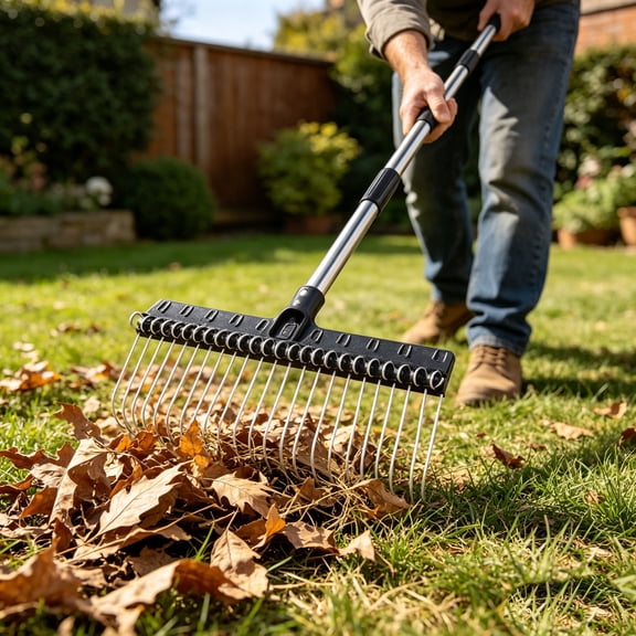 Adjustable Garden Rake, Stainless Steel Leaf Rake with Long Handle, 25 Tines Heavy Duty Debris Removal Tool for Yard - Efficient Lawn Rake for Gardening and Agriculture - 63"
