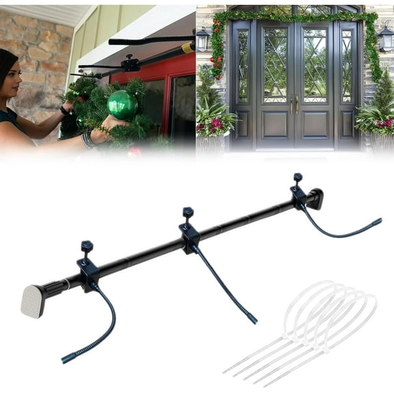 Adjustable Garland Hanger for Front Door - No Screws No Damage Heavy-Duty Outdoor Christmas Decor, Fits 30"-65" Door Frames, Holds Wreaths Lights Swags - Weather-Resistant Garland Holder