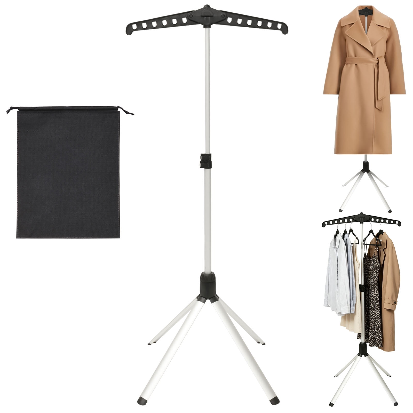 Adjustable Garment Steamer Stand 29" to 58" Height 360° Rotating Clothes Hanger Stand with Tripod Base Foldable Cap and Gown Display Rack for Ironing Drying and Storage, Black