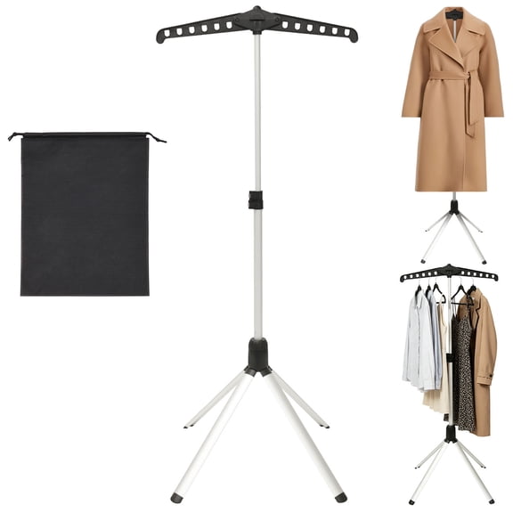 Adjustable Garment Steamer Stand 29" to 58" Height 360 Rotating Clothes Hanger Stand with Tripod Base Foldable Cap and Gown Display Rack for Ironing Drying and Storage, Black