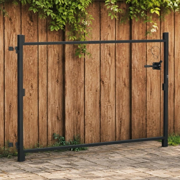 Adjustable Gate Frame Kit, fits 60 to 96 in wide openings, anti-sag iron construction, for 4 to 5 ft high wooden fence, includes latch lock