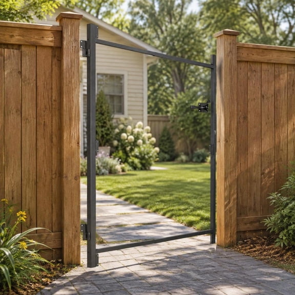 Adjustable Gate, for 36 to 60 in Wide Openings, 6 to 7 Ft Fence, Iron Frame with Latch Lock