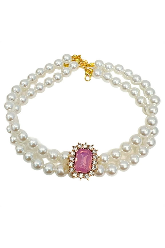 Adjustable Gemstone Collar for Cats/Dogs | Sparkling Pet Jewelry with Breakaway Clasp | Crystal Beaded Necklace for Puppy Fashion Show Accessories (Pearl & Rhinestone Mix)