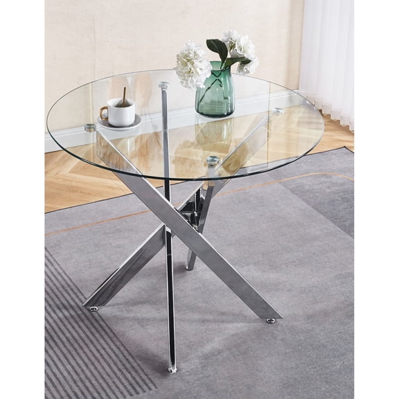 Adjustable Glass Dining Table with Metal Legs / Efficient Use in Different Scenarios