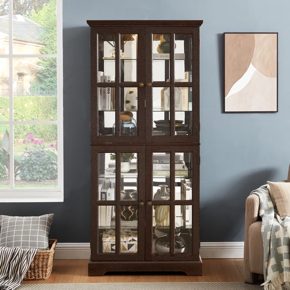 Adjustable Glass Shelves with E26 Bulb - Showcase Collectibles in Living Room