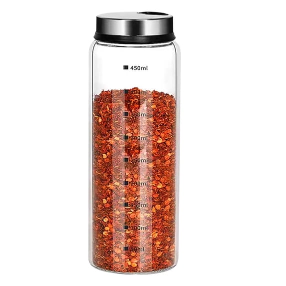 Adjustable Glass Spice Shaker Bottle with Stainless Steel Lid, Clear Container for Seasonings, Herbs, and Powders, Reusable, Perfect for Kitchen & Camping