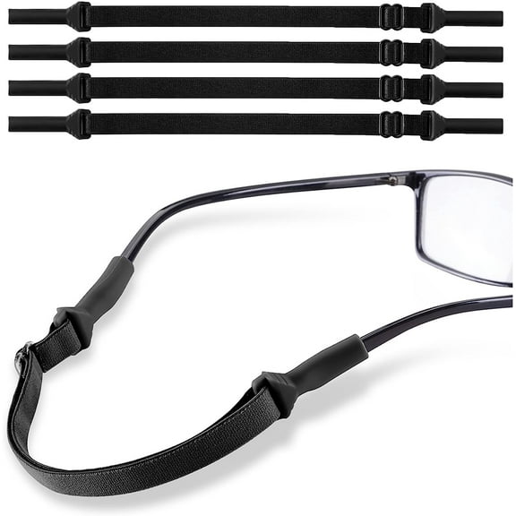 Adjustable Glasses Strap, No Tail Adjustable Eyewear Retainer Glass Straps, Sunglasses Straps for Men,Women,kids(4pcs Black)