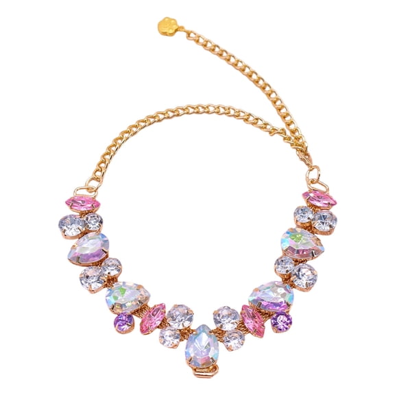 Adjustable Gold Chain Resin Cat Collar, Multicolor Gemstone Pet Necklace with Extension Chain, Cute Charm Collar for Small Medium Cats, for Wedding Birthday Photoshoots Holiday Parties Light Pink M