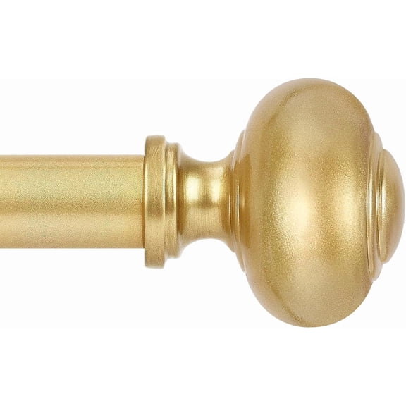 Adjustable Gold Curtain Rods for Windows 32-60 Inch, 1-Inch Heavy Duty Drapery Rod with Wood Grain Finials, Boho Style Window Treatment