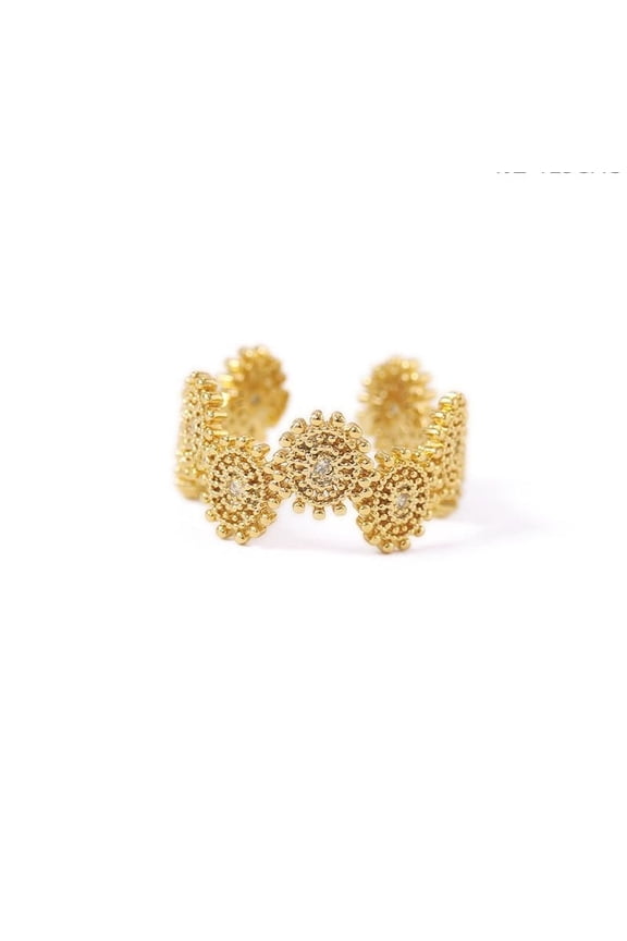 Womens Adjustable Open Ring Gold Plated Copper Lace Daisy Inlay Jewelry With Gem Fashion Jewelry Everyday Wear
