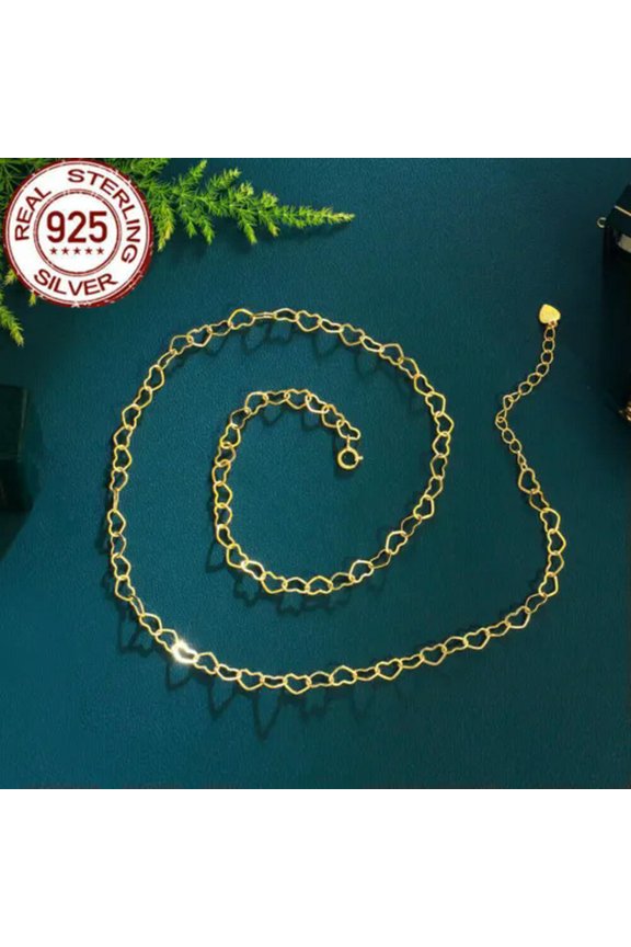 Adjustable Gold Plated Heart Tennis Chain Link Necklace Sterling 925 Silver Gift