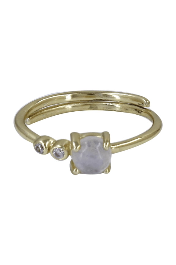 Adjustable 18k Gold-Plated Women's Ring with Natural Moonstone and Cubic Zirconia – Great Gift Idea