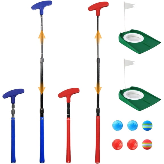 Adjustable Golf Putter, Mini Golf Set - 2 Golf Clubs with 6 Balls & 2 Cup with Flag, Two-Way Putter for Right & Left Handed, Battle Golf for All Heights & Beginners, Indoor & Backyard Mini Golf