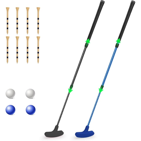 Adjustable Golf Putter Set for Kids & Adults - 2 Pack Two-Way Golf Clubs with 4 Balls and 8 Golf Tees, Portable Junior Golf Practice Kit for Indoor and Outdoor Family Fun, Ambidextrous Design