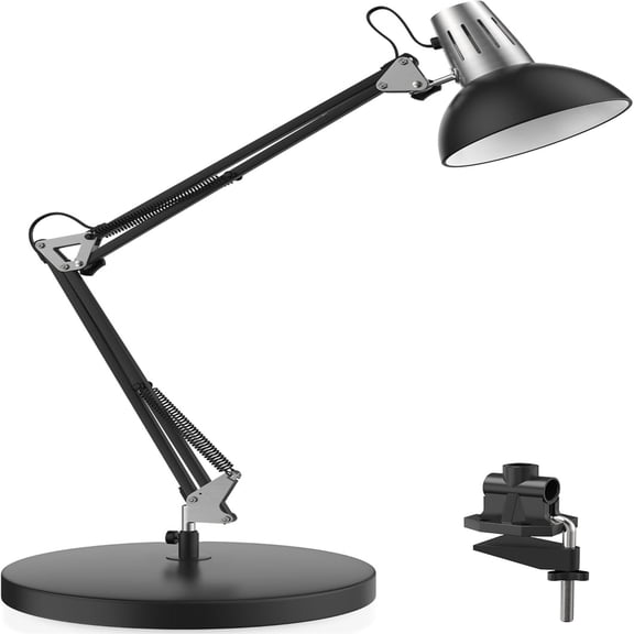Adjustable Goose Neck Architect Table Lamp with On/Off Switch, Swing Arm Desk Lamp with Clamp, Eye-Caring Reading Lamp for Bedroom, Study Room &Office (Black)