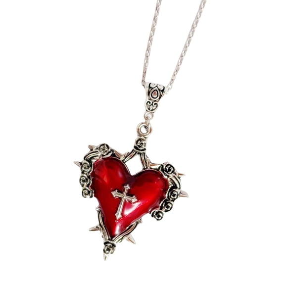 Adjustable Gothic Red Heart Necklace Unique Red Heart And Thorn Design Necklace For Those Who Love Gothic Accessories
