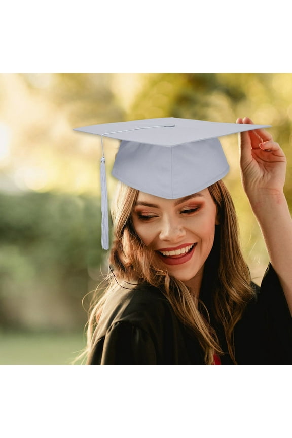 Adjustable Graduation Cap with Gold Tassel - Unisex Academic Hat, Ceremony Accessory, Matte Black Polyester with 9"x9" Square Board, for High School/College, Scholastic Achievement Symbol, White