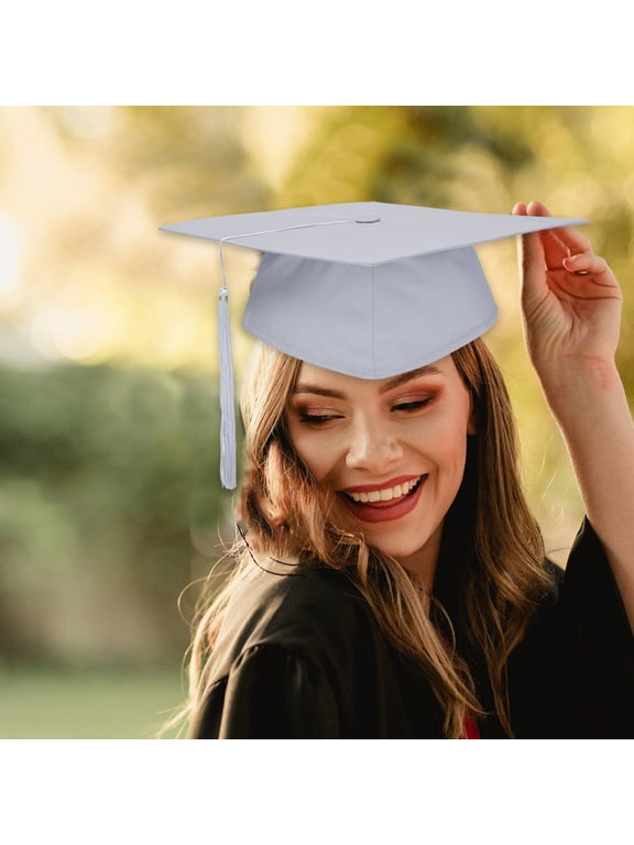 Adjustable Graduation Cap with Gold Tassel - Unisex Academic Hat, Ceremony Accessory, Matte Black Polyester with 9"x9" Square Board, for High School/College, Scholastic Achievement Symbol, White