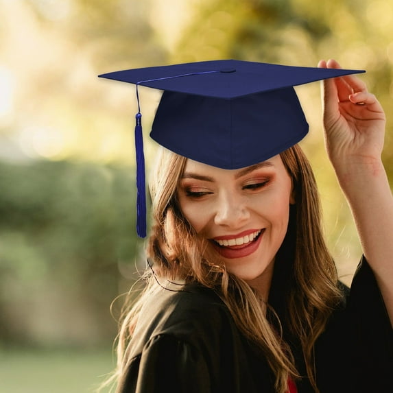 Adjustable Graduation Cap with Gold Tassel - Unisex Academic Hat, Ceremony Accessory, Matte Black Polyester with 9"x9" Square Board, for High School/College, Scholastic Achievement Symbol, Navy