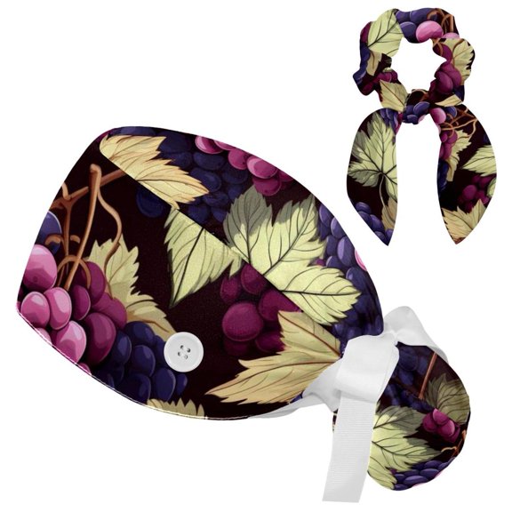 Adjustable Grape Scrub Cap, Working Hat Hair Cover with Ponytail Pouch, Soft Bouffant Surgical Nurse Cap