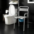 thumbnail image 1 of Adjustable Gray Commode Chair with Raised Toilet Seat & Safety Frame - Portable, Steel & PU Leather, 331lb Capacity, Ideal for Bathroom & Bedroom Use, 1 of 11