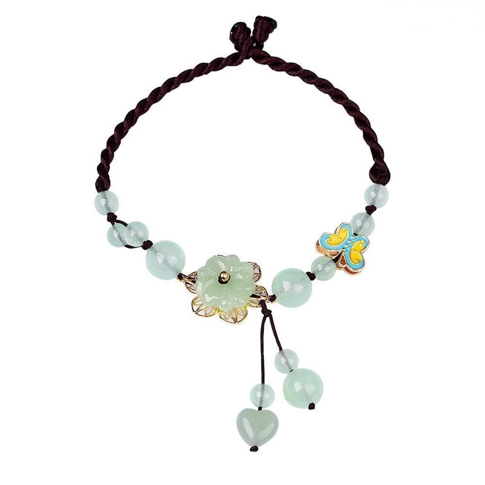 Adjustable Green Jade Flower Bracelet Anklet Jewellery Amulet Women Luck Bangle