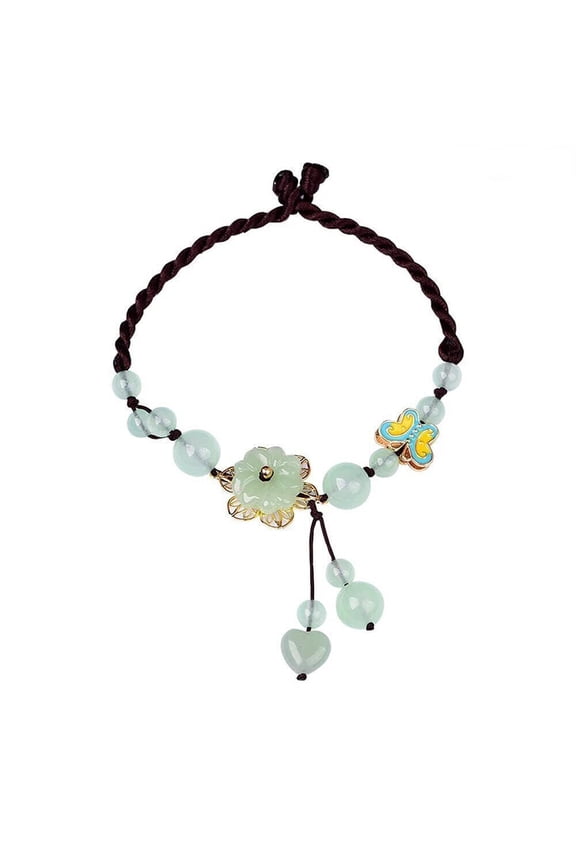 Adjustable Green Jade Flower Bracelet Anklet Jewellery Amulet Women Luck Bangle