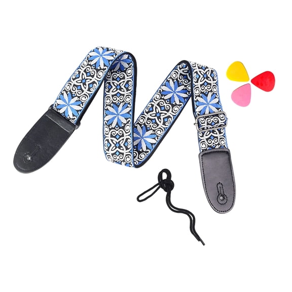 Adjustable Guitar Strap, Comfortable PU Leather Ends Weave Guitar Shoulder Strap for Acoustic and Electric Guitars Bass