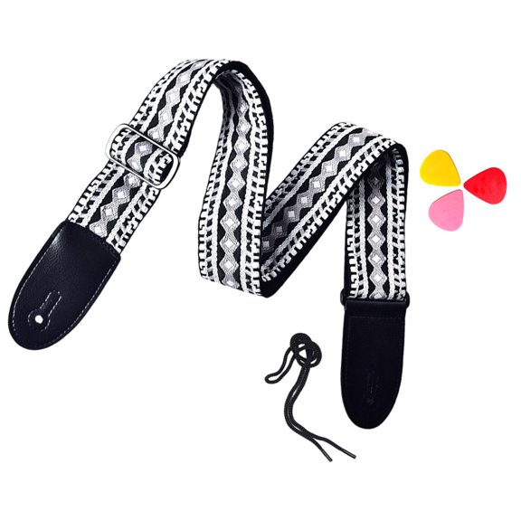 Weaving PU Leather Ends Guitar Strap, Soft Adjustable Comfortable Cotton Acoustic Guitar Strap for Electric Guitars Bass