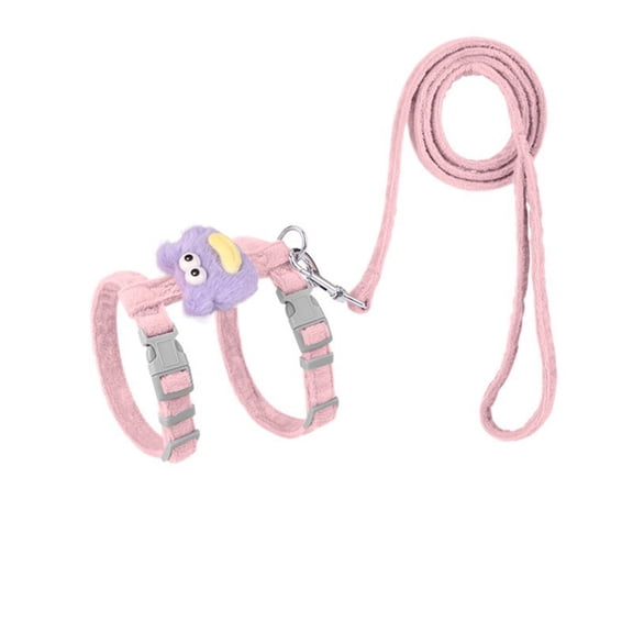 Adjustable H-Shaped Cat Harness and Leash Set, Cute Cartoon Decorative Escape-Proof Vest Harness for Cats, Soft Fabric Outdoor Walking Gear for Small Medium Dogs and Cats,Pink,M