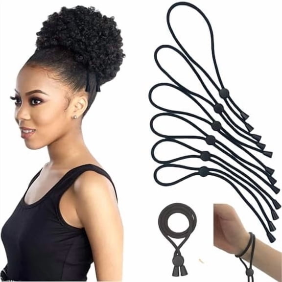 Adjustable Hair Ties for Thick, Curly Hairstyles - Afro Puffs, Ponytails, , Pineapples for Black Women and Girls (Pack of 6)