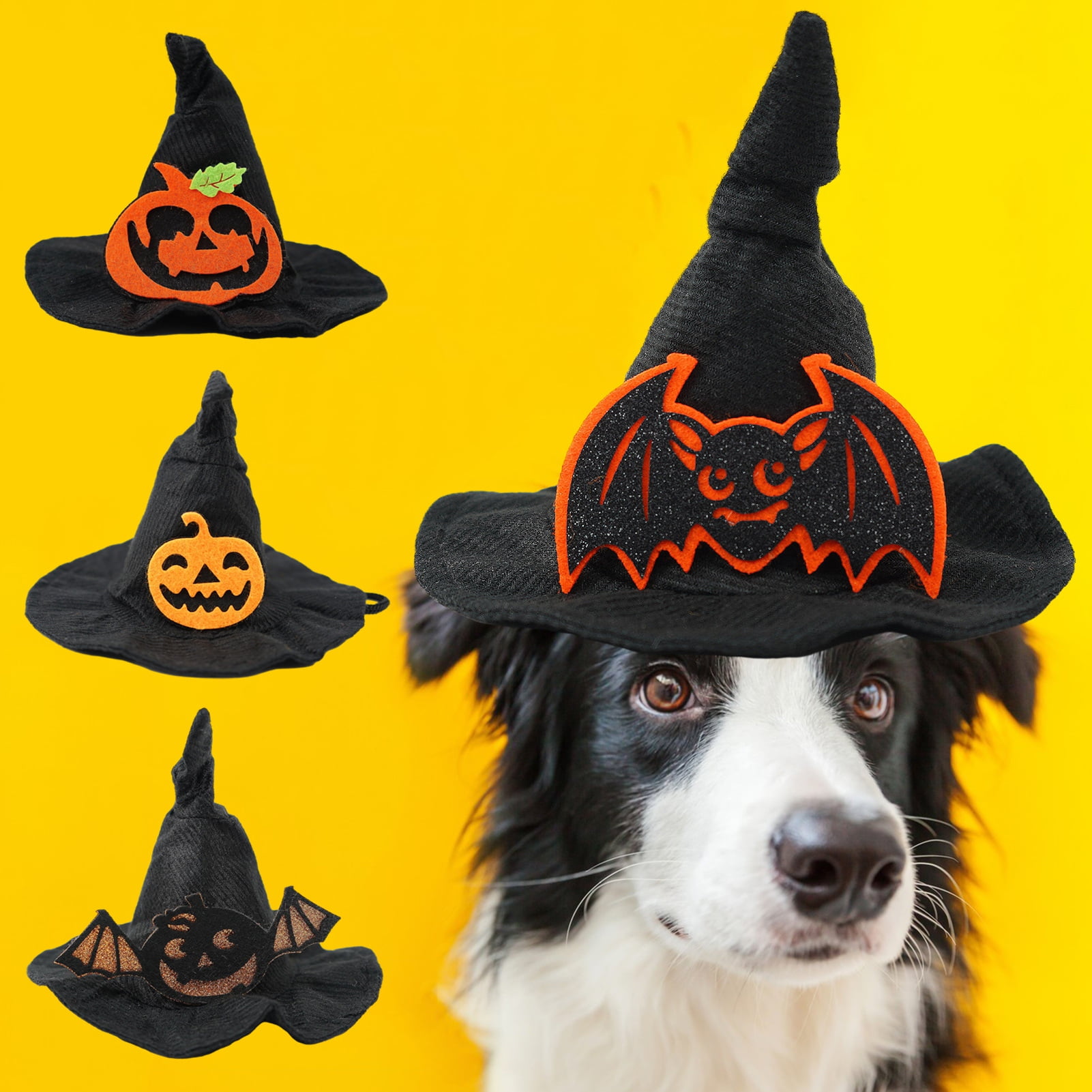 Adjustable Halloween Dog Witch Hat Lightweight, Breathable, with Bat