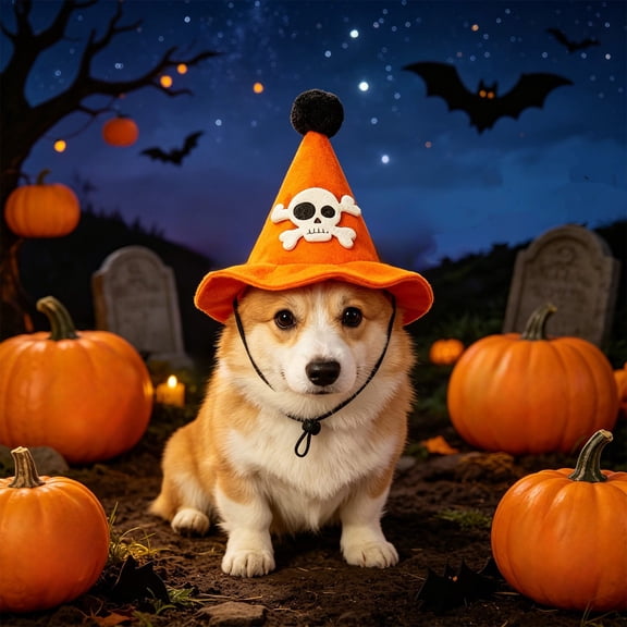 Adjustable Halloween Pet Hat 5.9 Inch - Pumpkin Wizard Costume Accessory with Elastic Band for Dogs Cats Party Photo Props Festive Decor