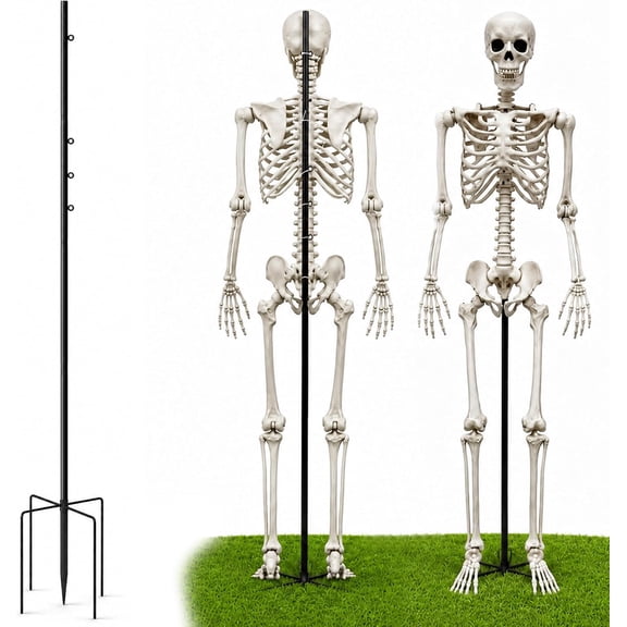 Adjustable Halloween Skeleton Stand, 5.4 Ft Metal Skeleton Pose Stand | Widened Black Standing Skeleton Support with Longer Base and Ties, Skeleton Holder Stand for Halloween Party Displays