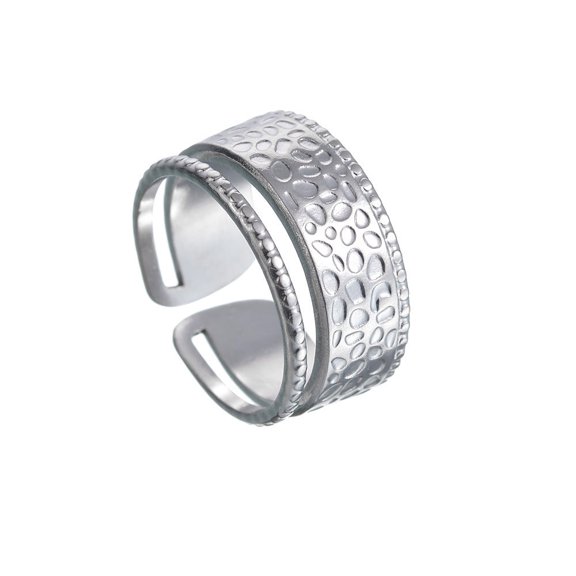 Adjustable Hammer Pattern Womens Titanium Steel Ring, Electroplated, 2.0mm Thick, 8g Weight