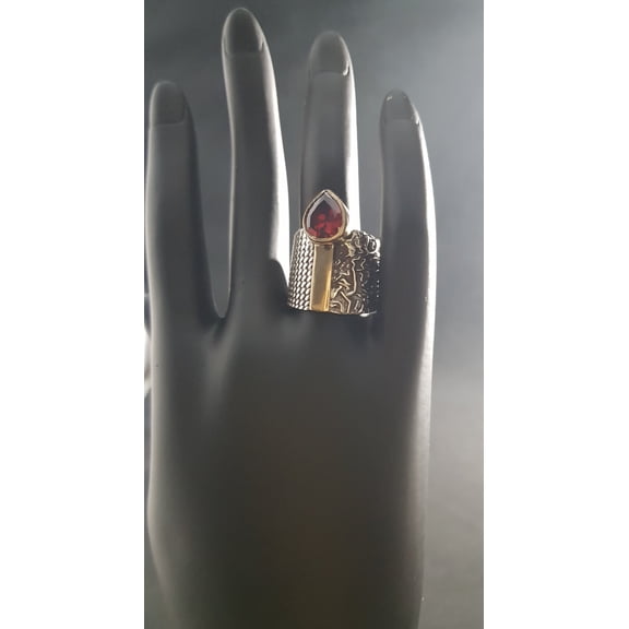 Adjustable Hammered Ruby & Two-Tone Sterling Silver Ring for Women Gift for Her Gemstone Ring for Her