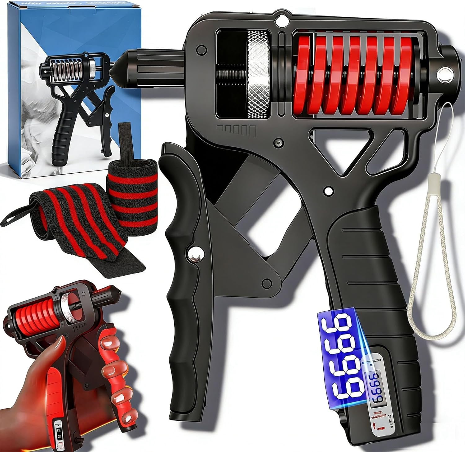 Adjustable Hand Grip Strengthener 11-364LBS Electronic Counter Non-Slip Forearm Trainer