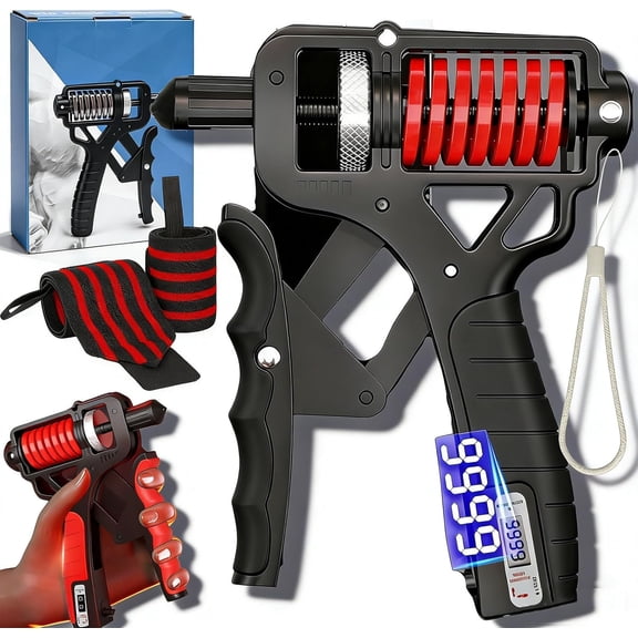 Adjustable Hand Grip Strengthener 11-364LBS Electronic Counter Non-Slip Forearm Trainer
